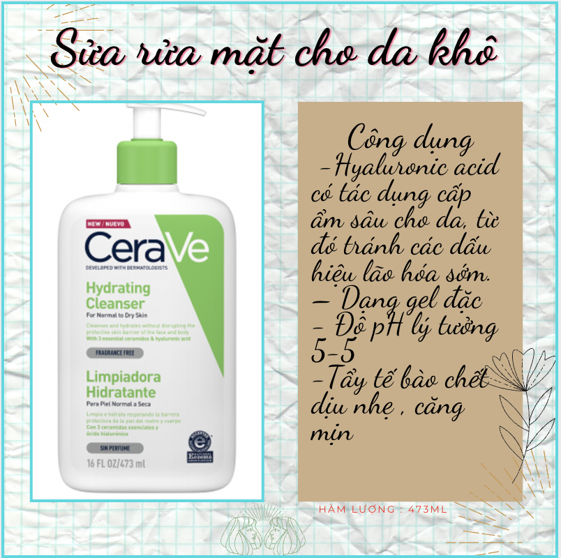 [HCM]Sửa Rửa Mặt Dành Cho Da Khô Cerave  473ml