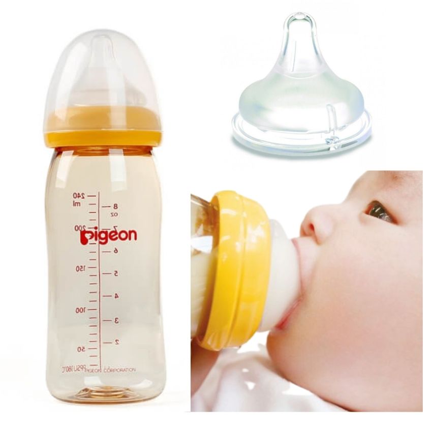 Bình Sữa Pigeon SofTouch PPSU Plus Cổ Rộng, 240ml 160ml