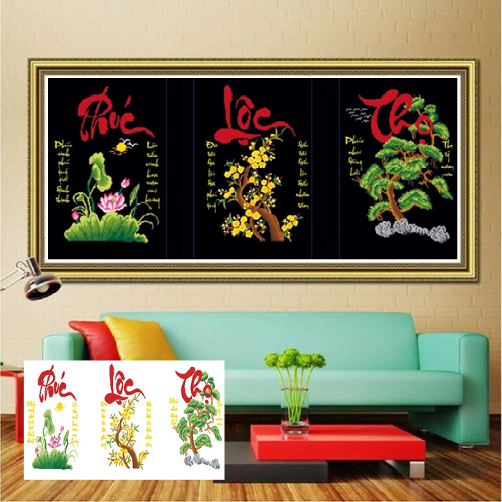Tranh đính đá Phúc lộc thọ KT 49cm/1bức