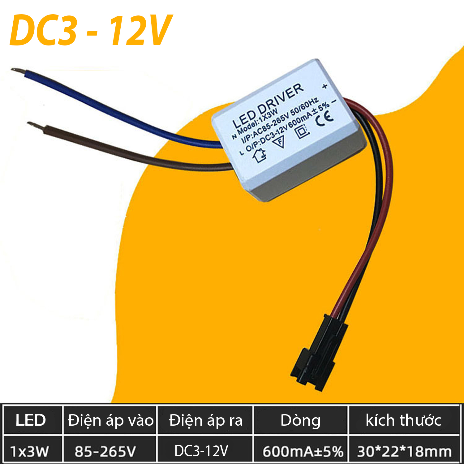 Nguồn, Driver đèn Led 1W - 3W (DC3-12V), chấn lưu - DR001