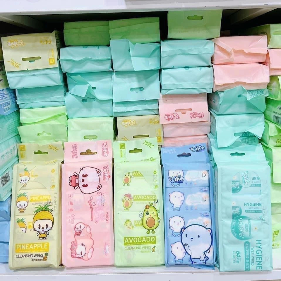 Set 8 gói khăn giấy uớt mini bỏ túi tiện lợi (túi 64 tờ)