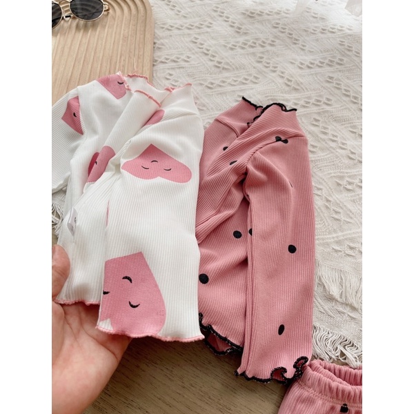 [SET BÉ GÁI] Bộ tăm gân trái tim/ chấm bi cực đẹp cho bé gái (8-18kg)