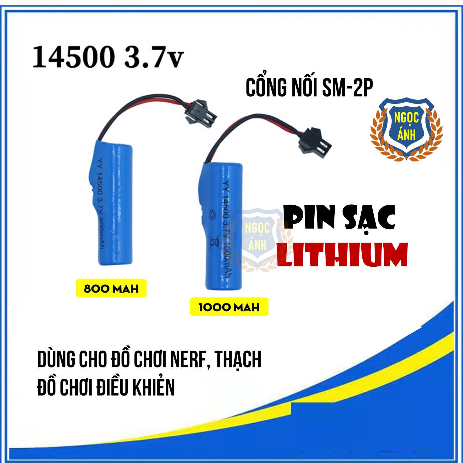 Pin Sạc Lithium 3.7V Cổng SM-2P 14500