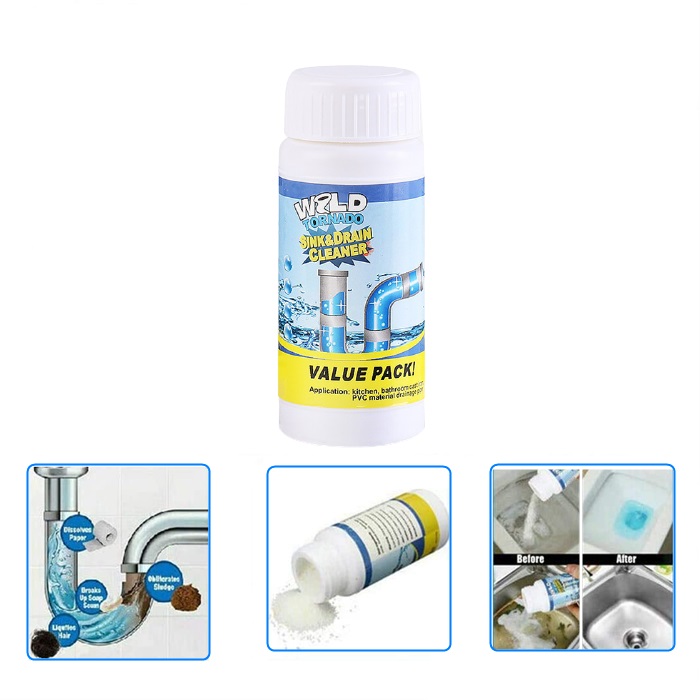 Ready Stock Wild Tornado Powerful Sink and Drain Cleaner for Kitchen Toilet Pipe Dredging 管道疏通剂强力厨房下水道厕所马桶万能堵塞溶解神器(110g / bottle)