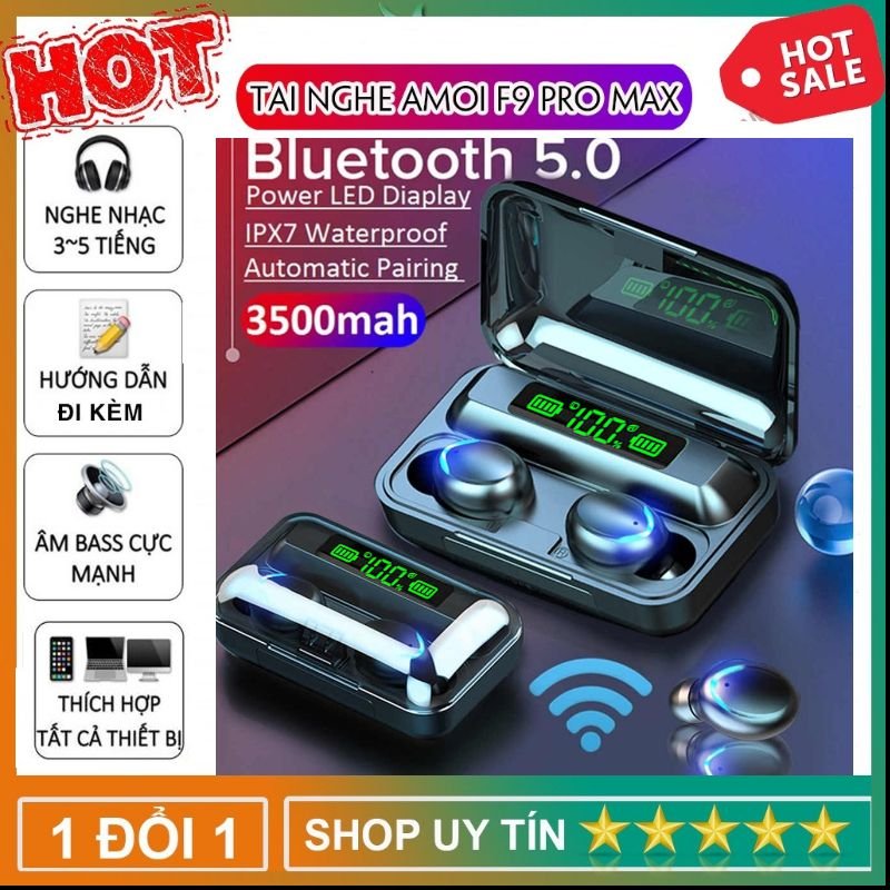 Tai Nghe Bluetooth Amoi F9 - F9-5 - M10 - S10 pro - S20 - S11 Tai Nghe Kiêm Sạc Dự Phong 3500 mAh - Tai Nghe Bluetooth 5.0 Nghe Nhạc Cực Đã - Tai Nghe Chống Thấm Nước , Mồ Hôi