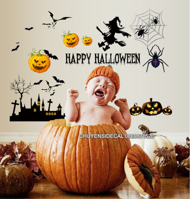 Decal trang trí tường Halloween - Thành Phố Nhí Bí Đỏ