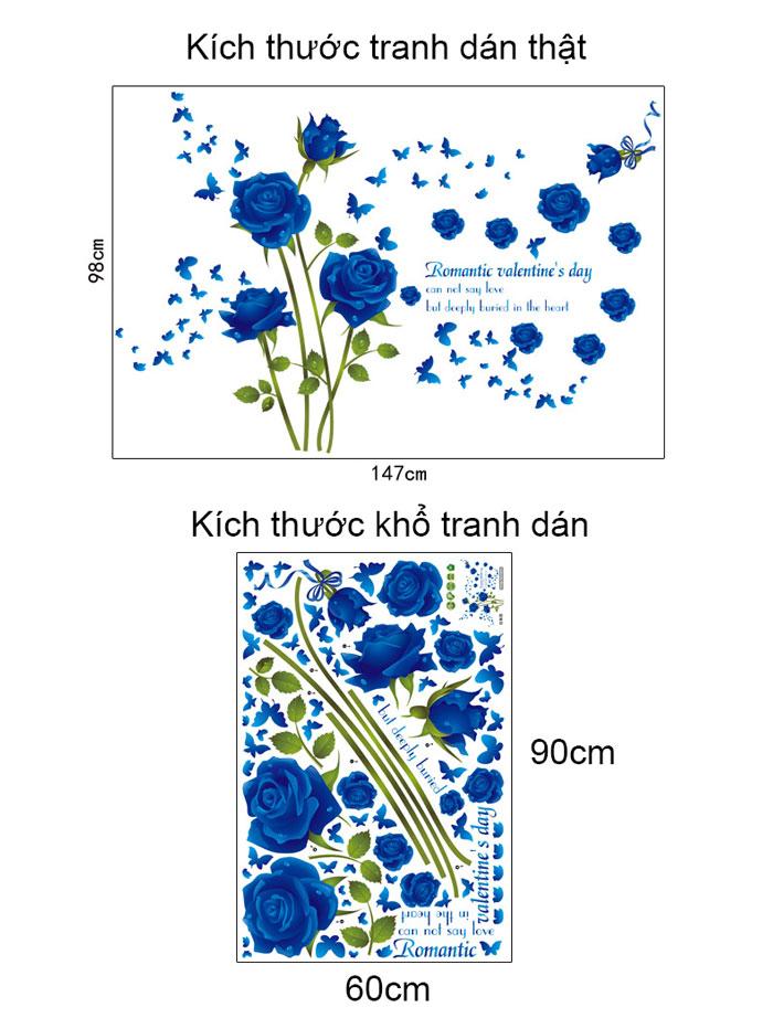 decal dán tường hoa hồng xanh