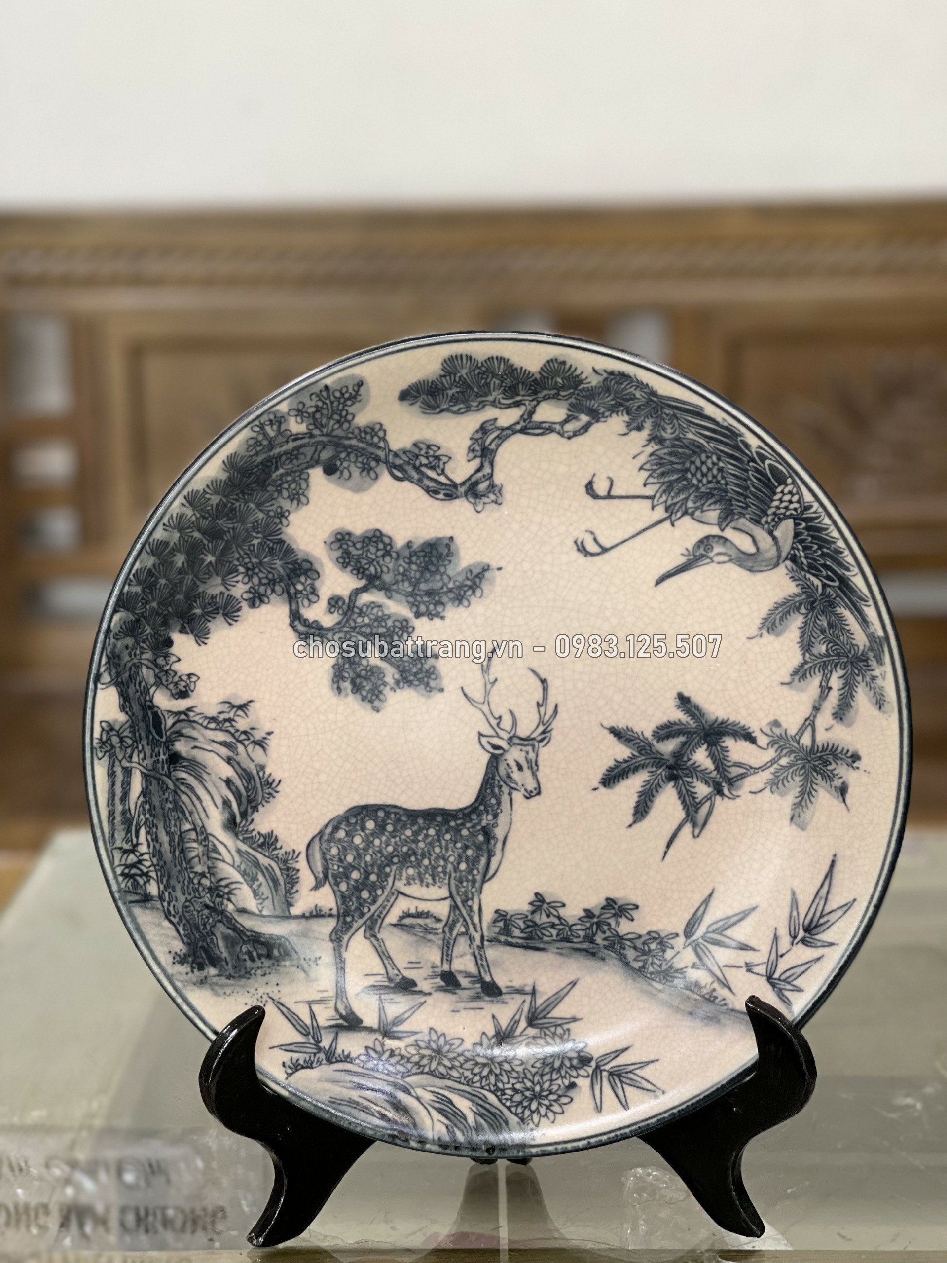 Đĩa trưng bày Bát Tràng phi 30cm men rạn