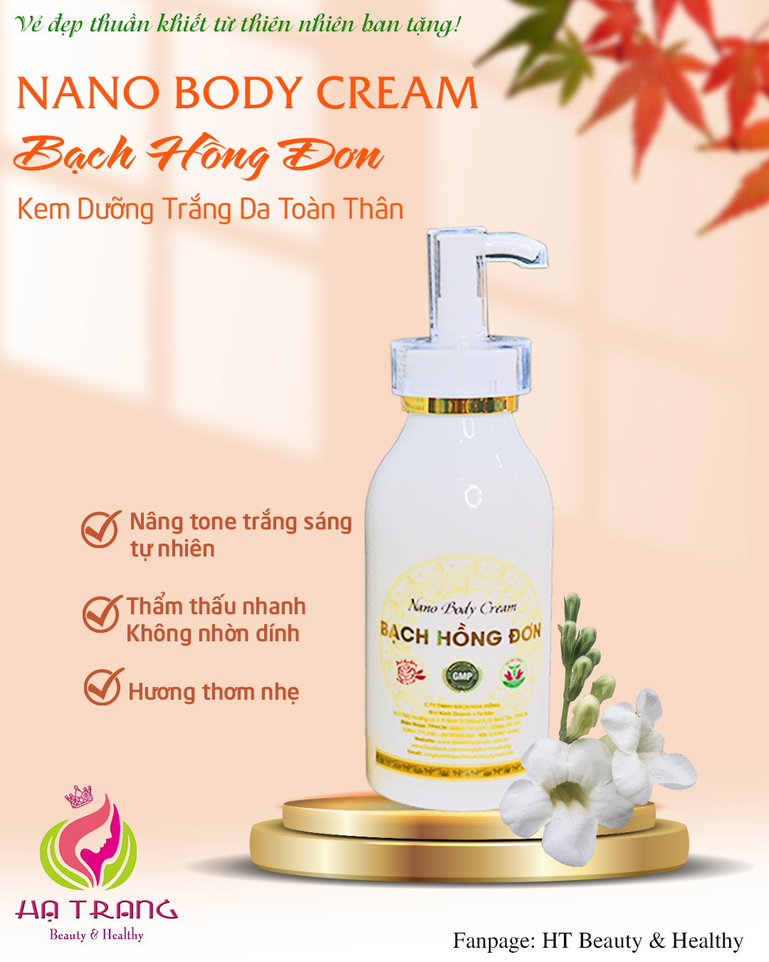 Kem body trắng da bạch hồng đơn - 300gram/hộp
