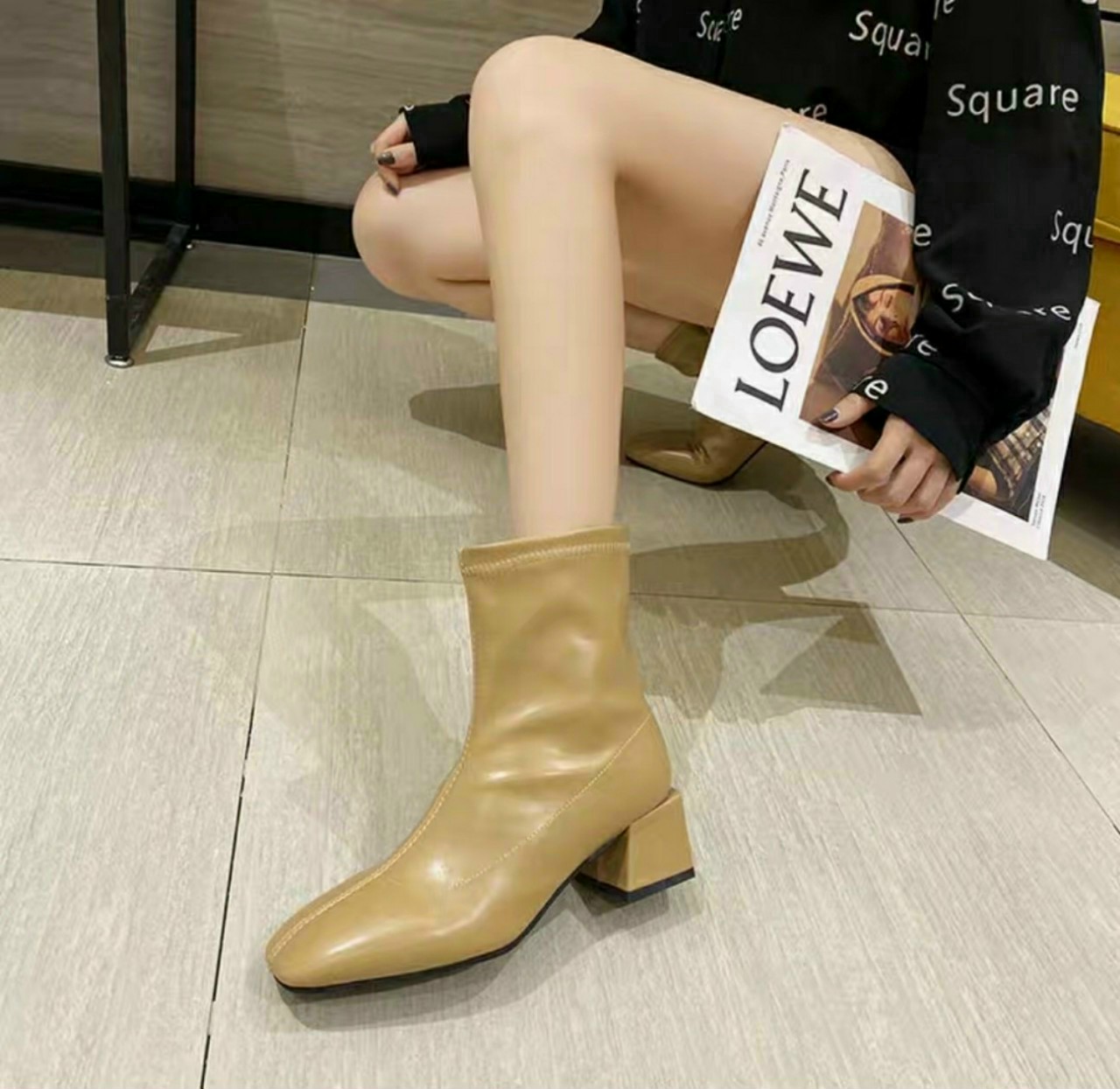 ( Giá siêu rẻ) Giày bốt da mềm cổ lửng