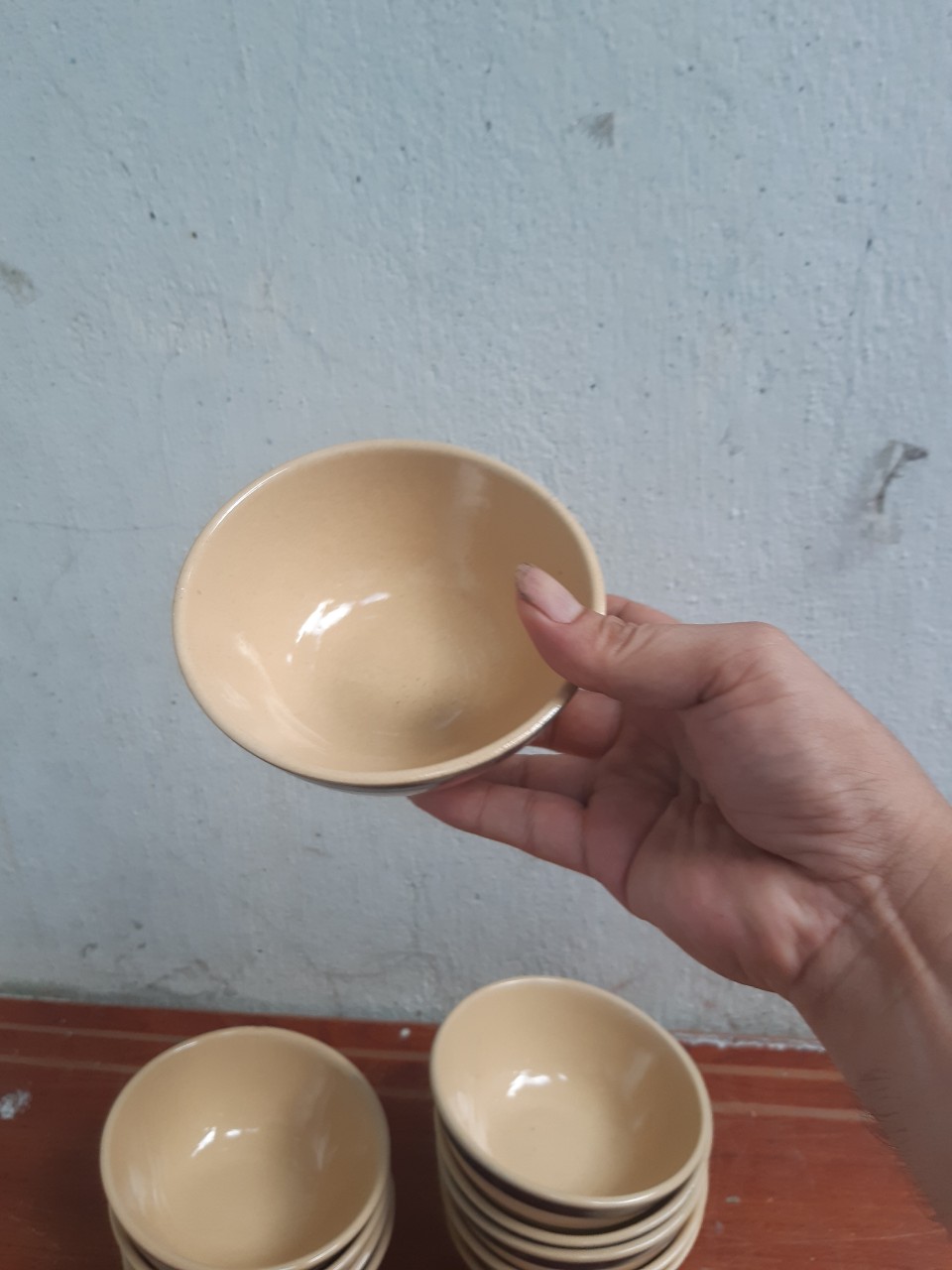 chén cơm viền xanh 10 cái ( sành thường)