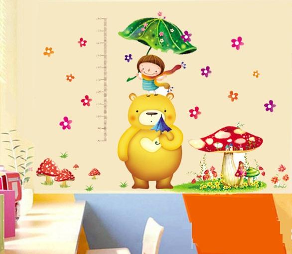 Decal dán tường Thước đo chiều cao cây nấm- T180-kiddecals