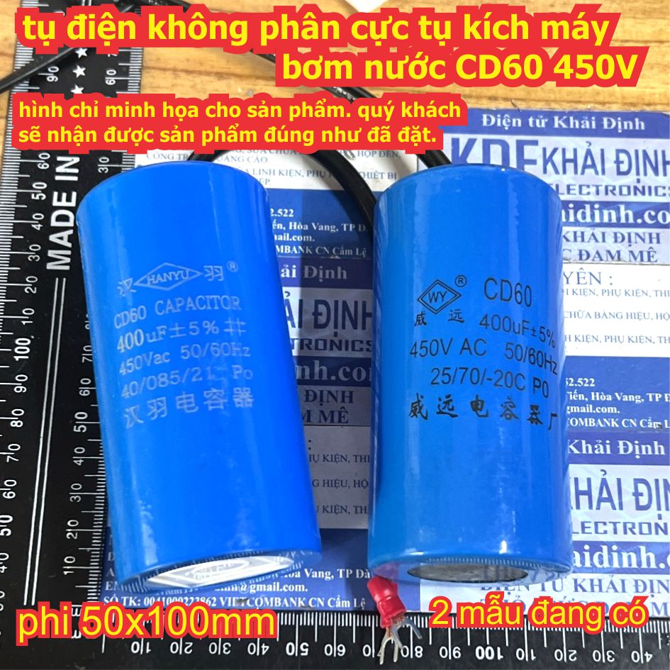 tụ điện không phân cực tụ kích máy bơm nước CD60 450V các loại 100uF ~ 500uF kde7255