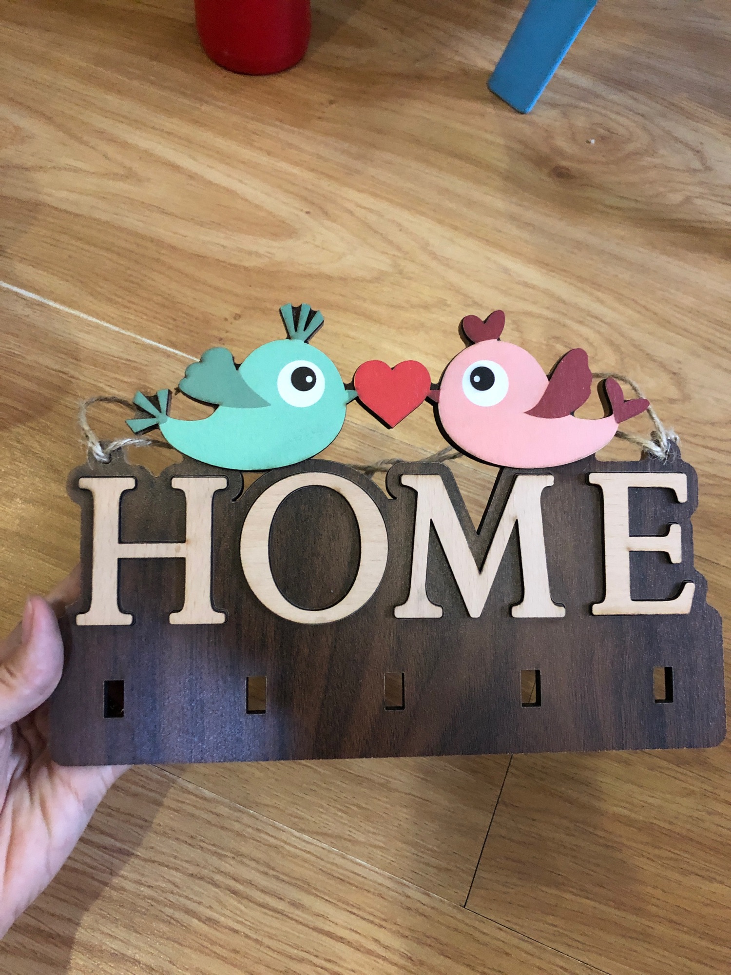 [HCM]Bảng gỗ 3D có móc treo chìa khoá hình đôi chim chữ Home