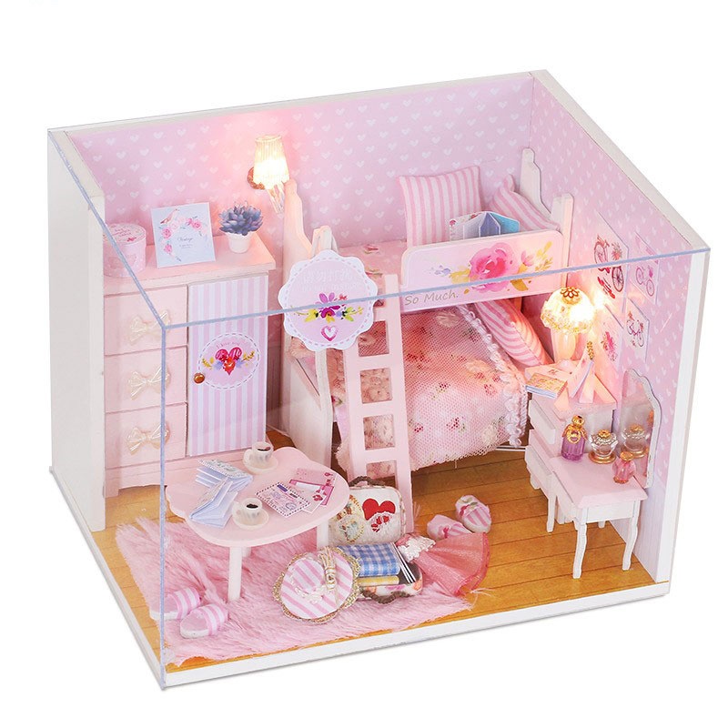 HCMMô hình nhà gỗ DIY có đèn - Pink Girl