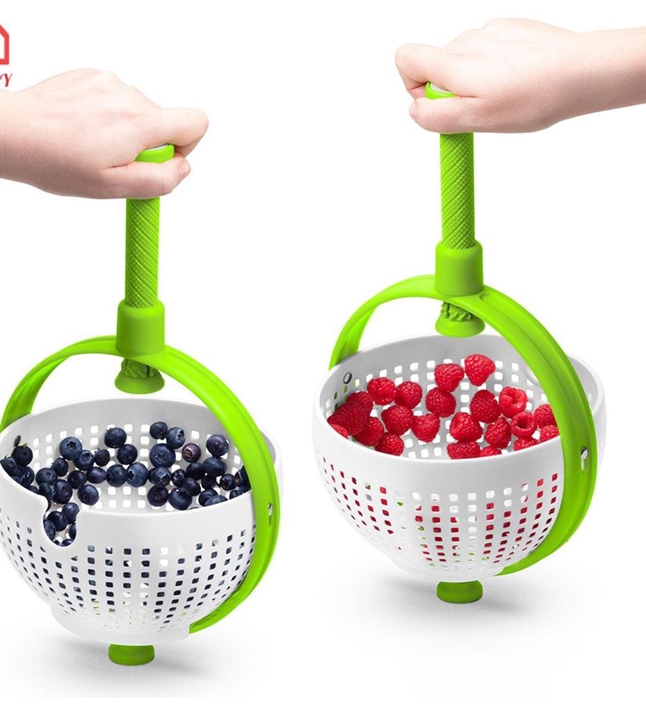 Bộ rổ quay làm ráo nước rau củ quả đa năng có tay cầm xoay - rổ xoay ly tâm tròn xoay