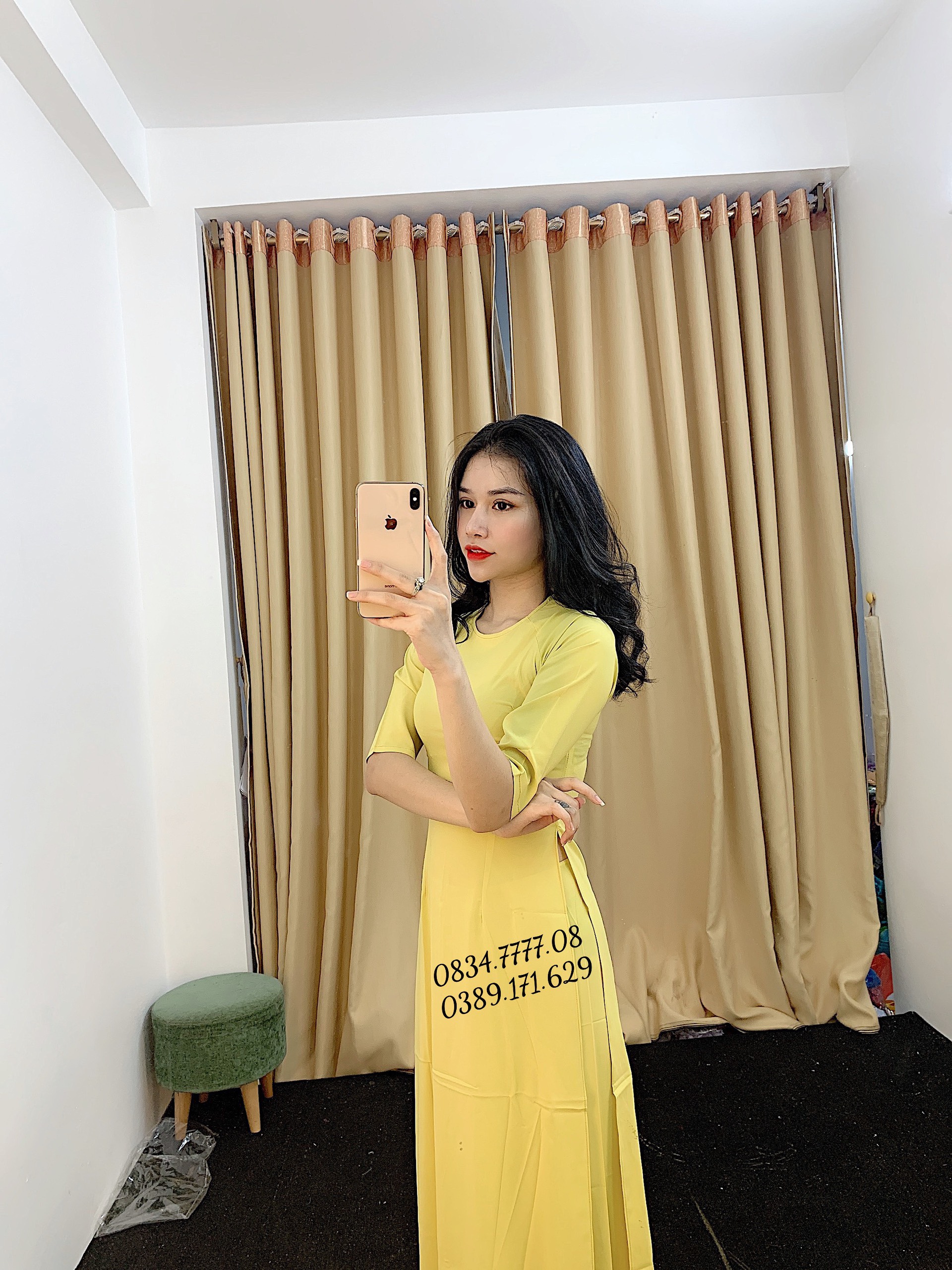 Áo dài lụa nhật trơn vàng cốm . tím huế  ( có cả cổ cao và cổ tròn ) giá rẻ