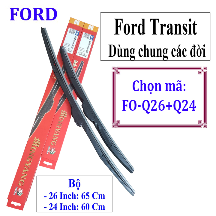 Bộ 2 thanh gạt nước mưa ô tô đa năng Nano cao cấp dành cho hãng xe Ford: Transit-Ecosport-Everest-Focus-Fiesta-Ranger-Mondeo-Escape-Mustang