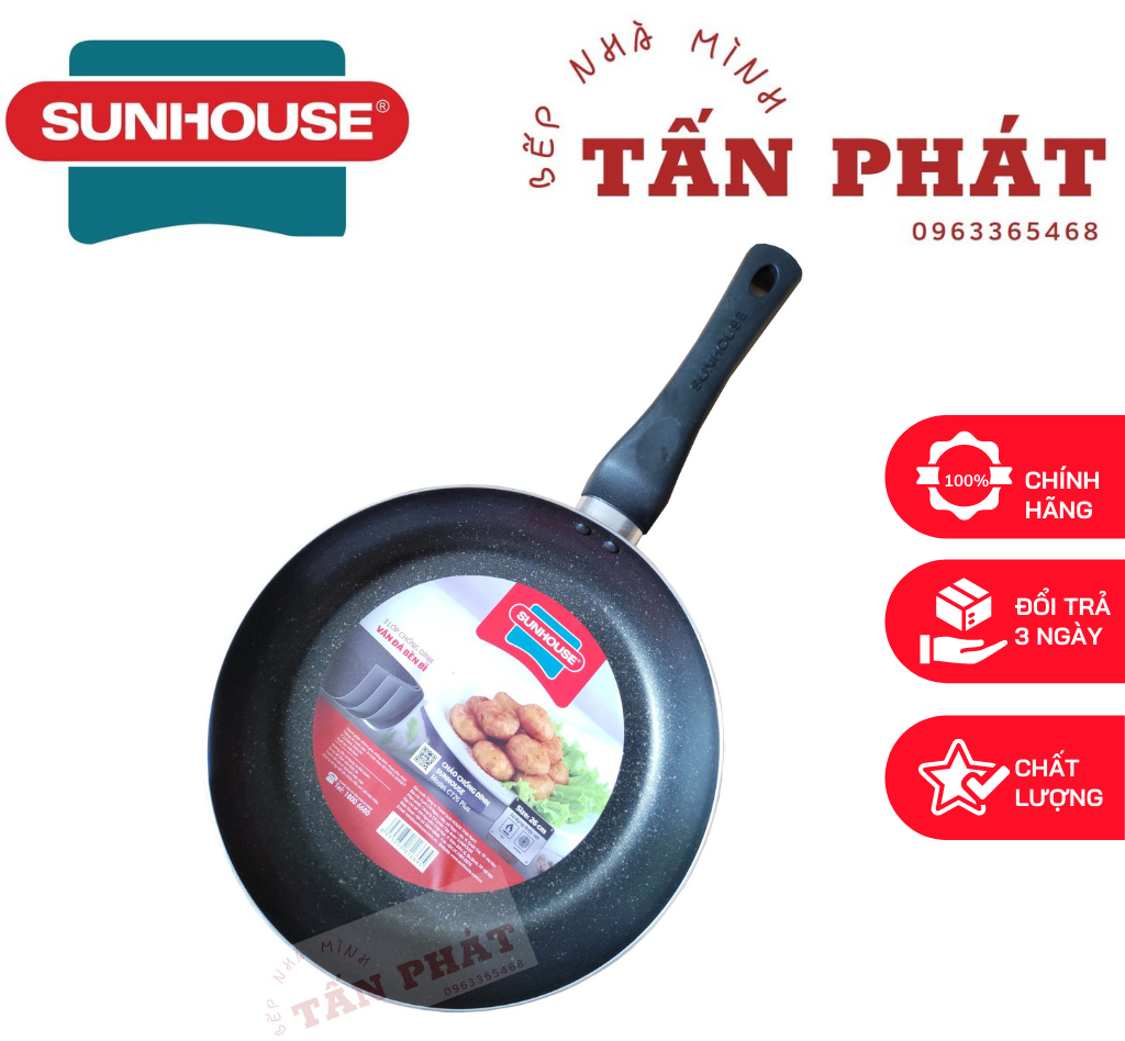 CHẢO TRƠN CHỐNG DÍNH VÂN ĐÁ SUNHOUSE NHIỀU SIZE (KHÔNG DÙNG CHO BẾP TỪ)