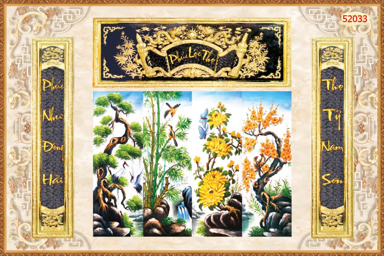 Tranh dán tường 3d trang trí ban thờ giá rẻ đẹp chất liệu decal pp keo sẵn bóc dán PK