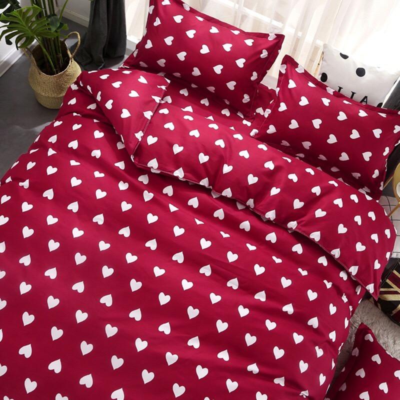BỘ VỎ CHĂN GA GỐI ( 1 GA + 2 VỎ GỐI NẰM + 1 VỎ CHĂN ) TIM ĐỎ