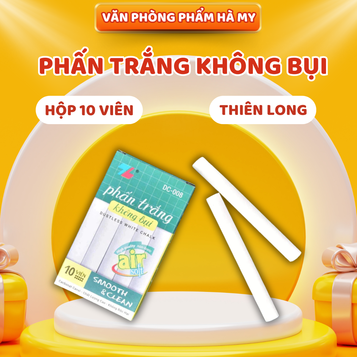 Combo 10 Hộp Phấn trắng không bụi Thiên Long DC-008
