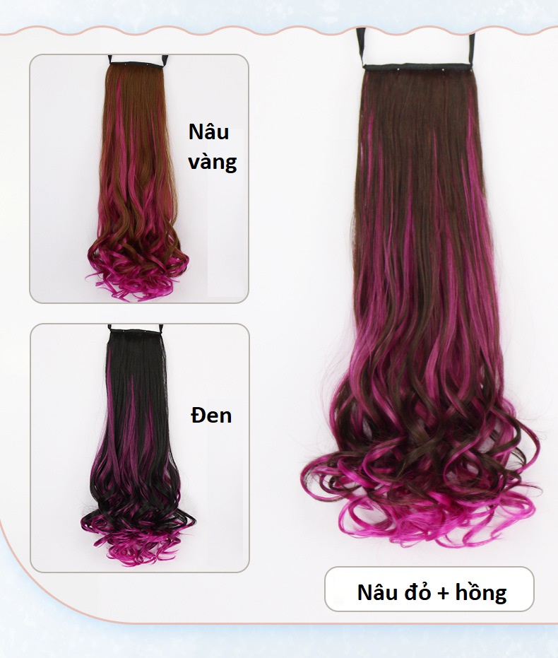 Tóc giả cột line Hồng C-02H, tóc giả nữ Sỉ 40k