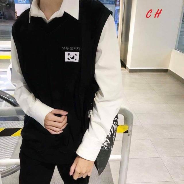 Sét áo gile cờ hàn kèm áo sơ mi dài tay COH0919