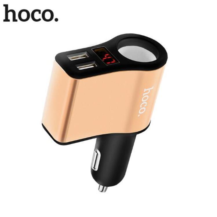 Tẩu sạc ô tô, xe hơi nhãn hiệu Hoco Z10 gồm 2 tẩu 2 cổng USB đèn led hiển thị điện áp