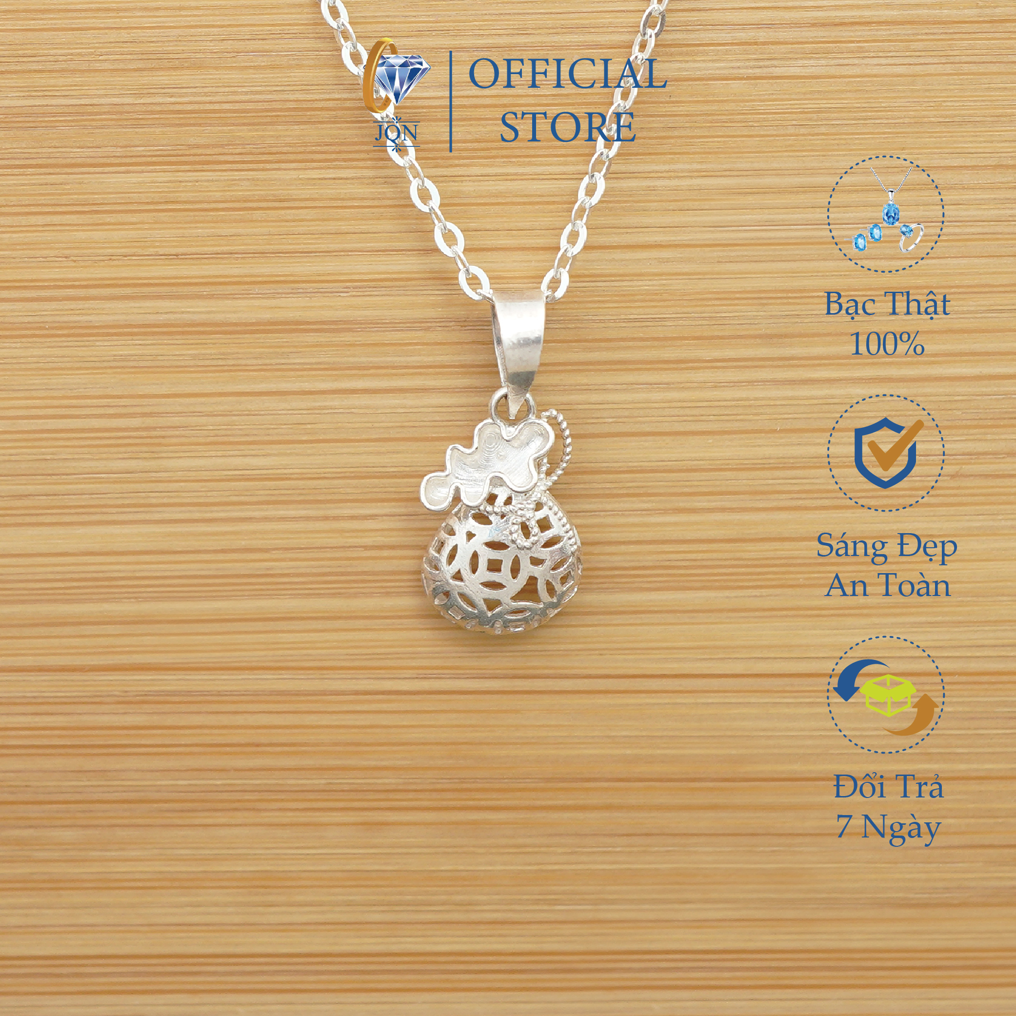 Dây chuyền bạc ta mặt túi tiền hút tài hút lộc- JQN gian hàng chính hãng cam kết Bạc chuẩn, Chất lượng không lo đen xỉn