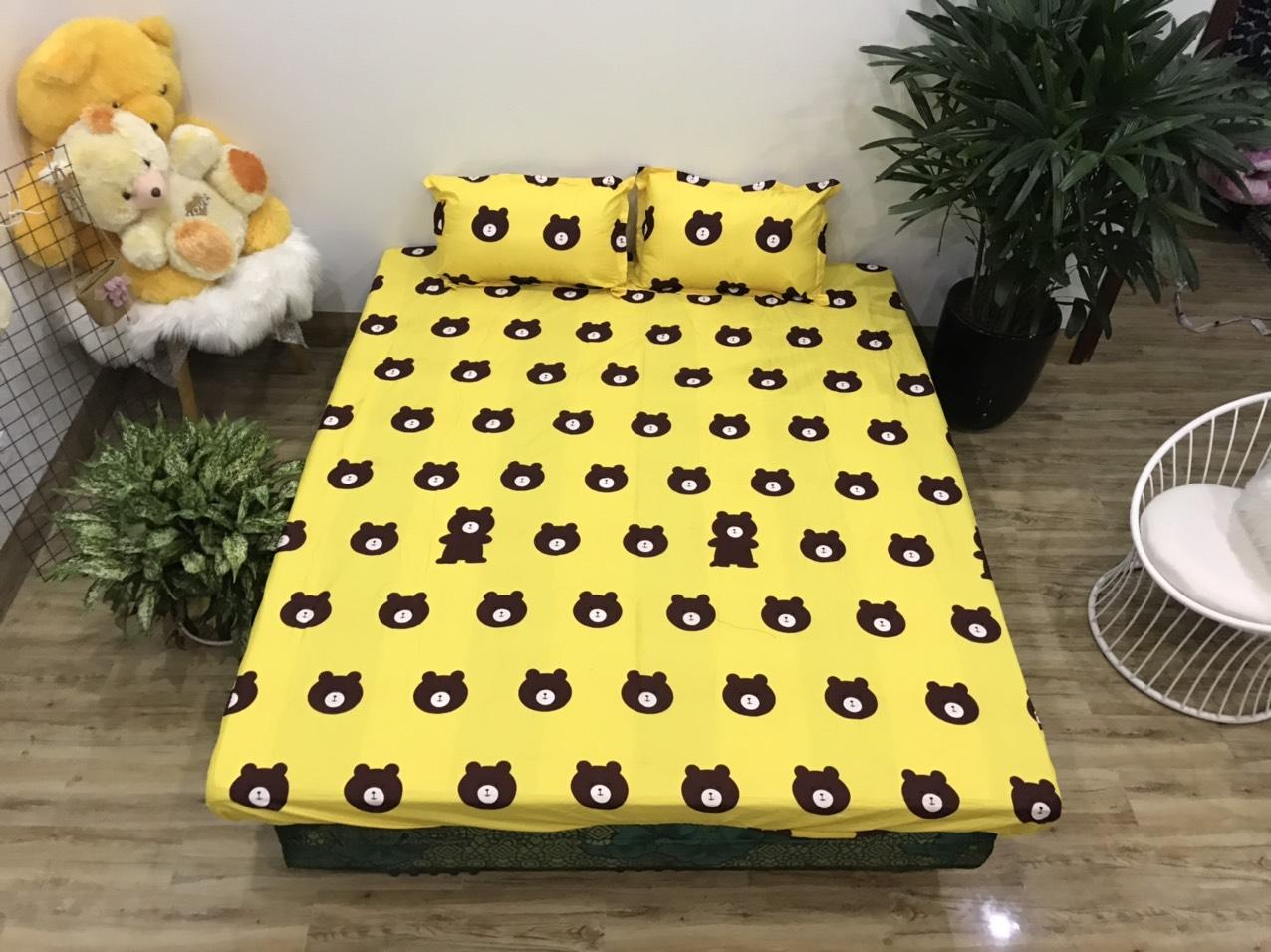 Bộ Ga Gối ( 1 Drap + 2 Vỏ gối nằm ) Poly Vàng Gấu  SGG13