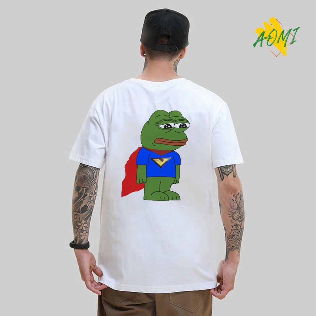 Áo thun unisex in hình logo siêu nhân ếch xanh pepe tay ngắn