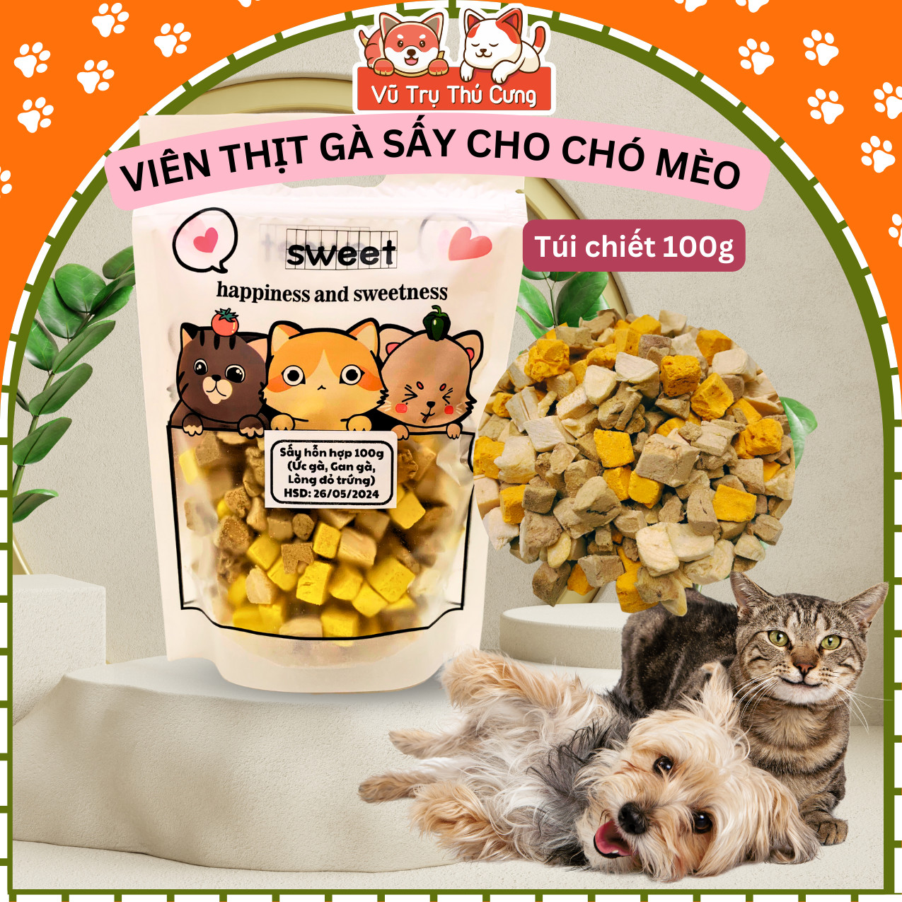 100g mixed dried chicken cat dog pellet-pet nutrition supply including chicken velvet, egg yolk, dried chicken Gan