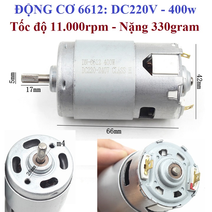 [HCM]Động cơ DC220V 400W hoặc 600w trục hoa khế