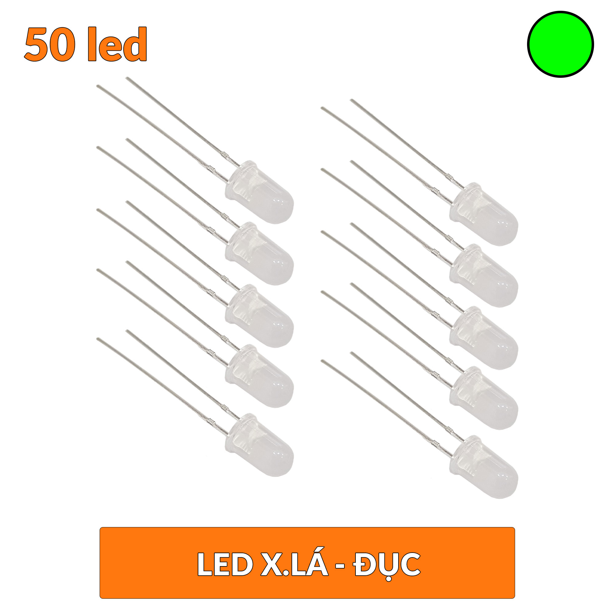 Led đục 5mm Xanh lá (50 con)