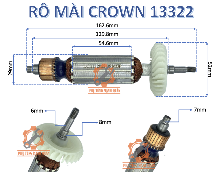 Phụ tùng máy mài Crown 13322 CT13322- rotor/ bánh răng/ đầu nhôm