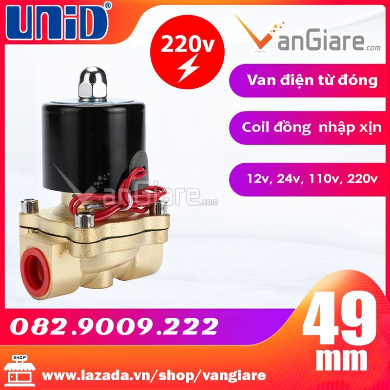 [Hàng chuẩn, coil nhập xịn] Van điện từ đồng phi 49 UW40 – thường đóng, điện 24V/220V, độ bền cao, UW tròn