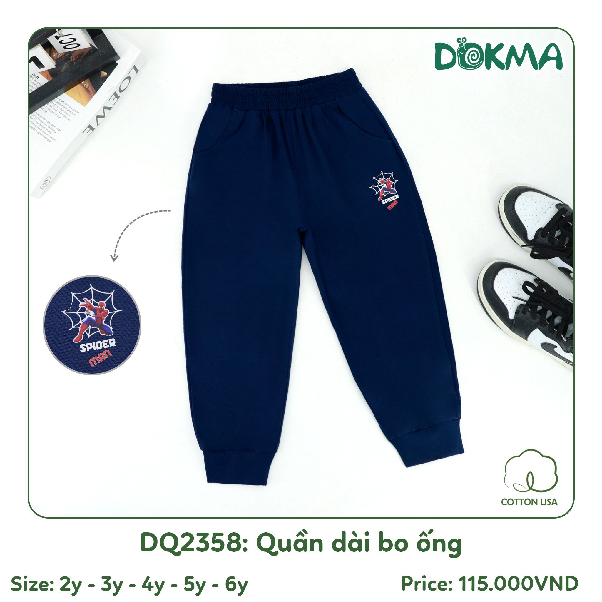 DQ2358 Quần dài bo gấu bé trai cotton thu đông Dokma