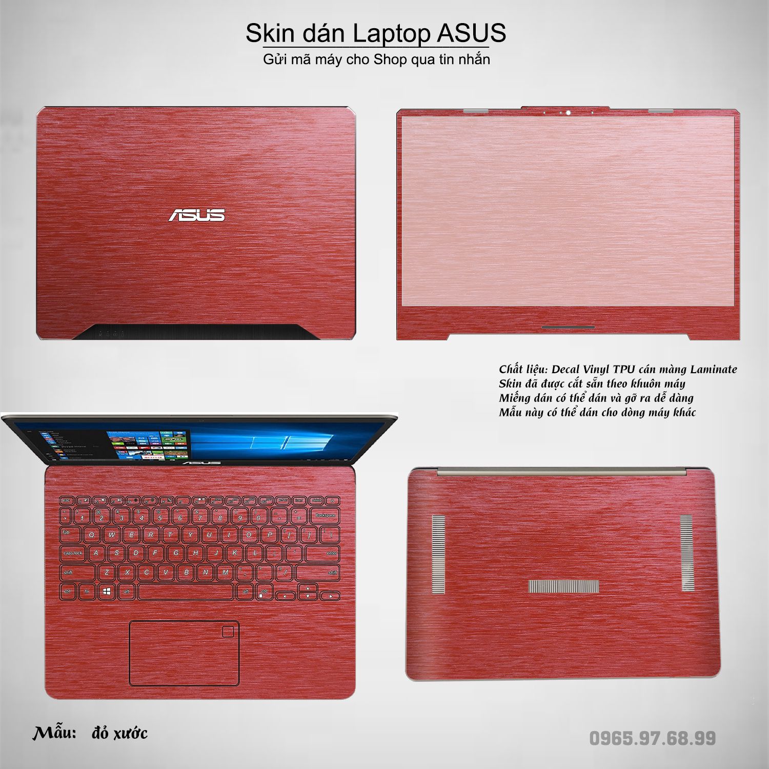 Decal Skin dán Laptop Asus mẫu Aluminum Chrome đỏ xước