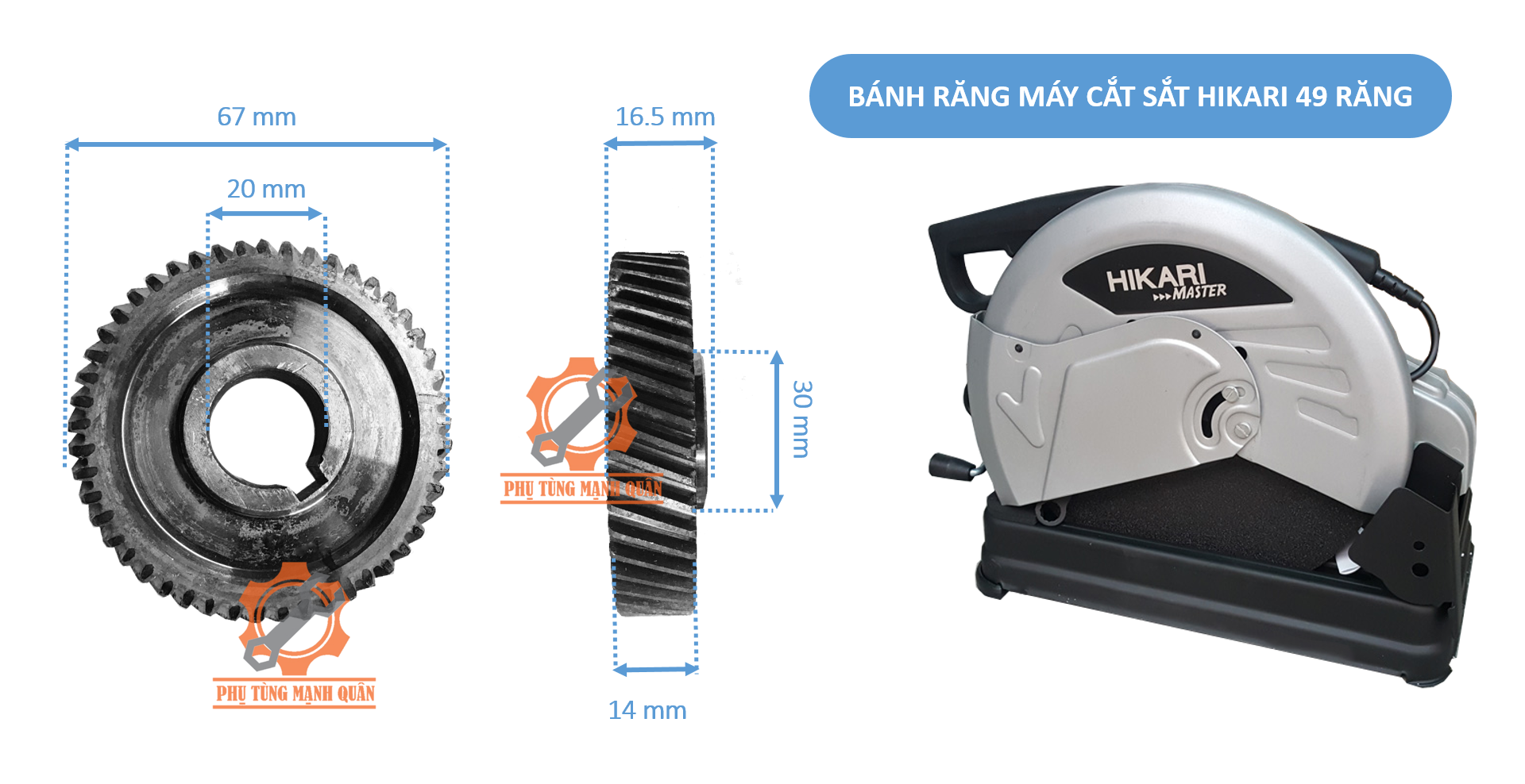 Bánh răng/nhông cắt sắt Hikari 350 49 răng dấu sắc