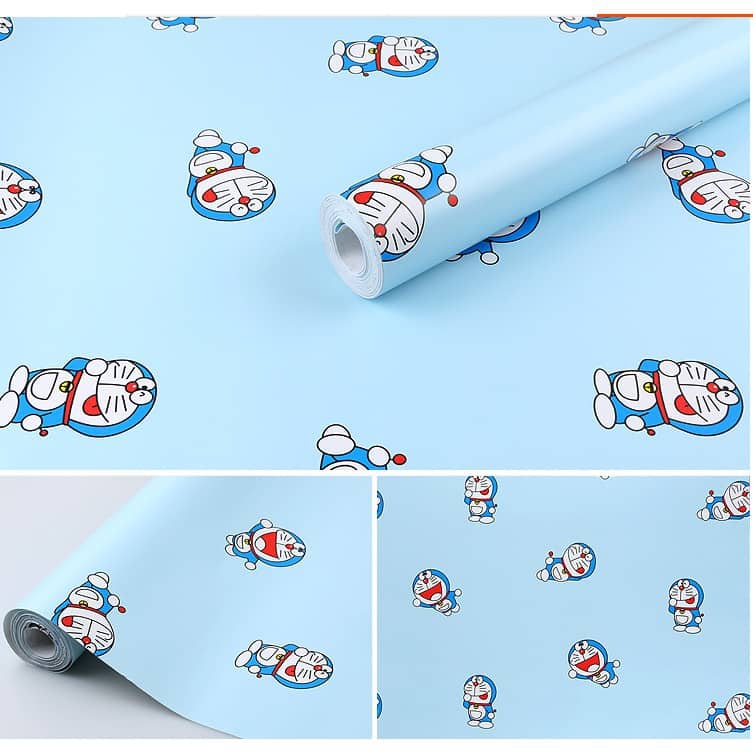 10m giấy dán tường hình đôremon xanh ( cuộn dài 10m khổ rộng 45cm, giấy có keo sẵn)
