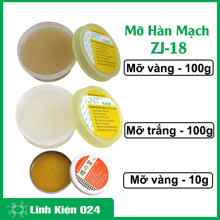 Mỡ hàn thiếc Soldering Flux Paste ZJ-18 hỗ trợ hàn mạch khối lượng thực 10g / 100g màu mỡ trắng, vàng