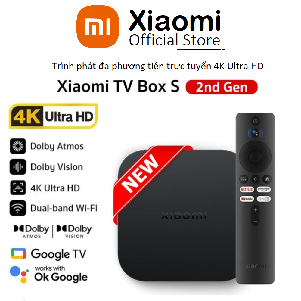 New 2023 - Mibox S Gen 2 4K - Xiaomi TV Box S 2nd UHD 4K 60fps, Bluetooth 5.2, Hệ điều hành Google TV, HDR10+, Bản quốc tế - Chính hãng Digiworld