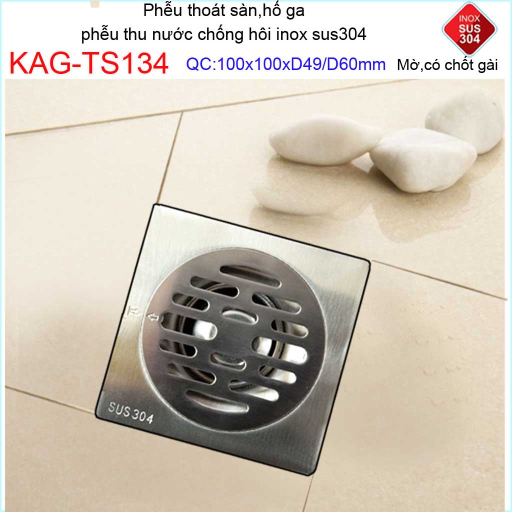 [HCM]Phễu thoát sàn chống mùi hôi có chốt gài Phễu thu nước  inox 304 thoát sàn Inox Kace 10D60 KAG-TS134