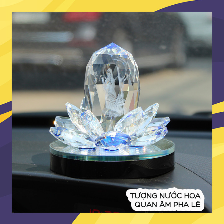 Tượng phật bà quan âm tòa sen pha lê đa sắc