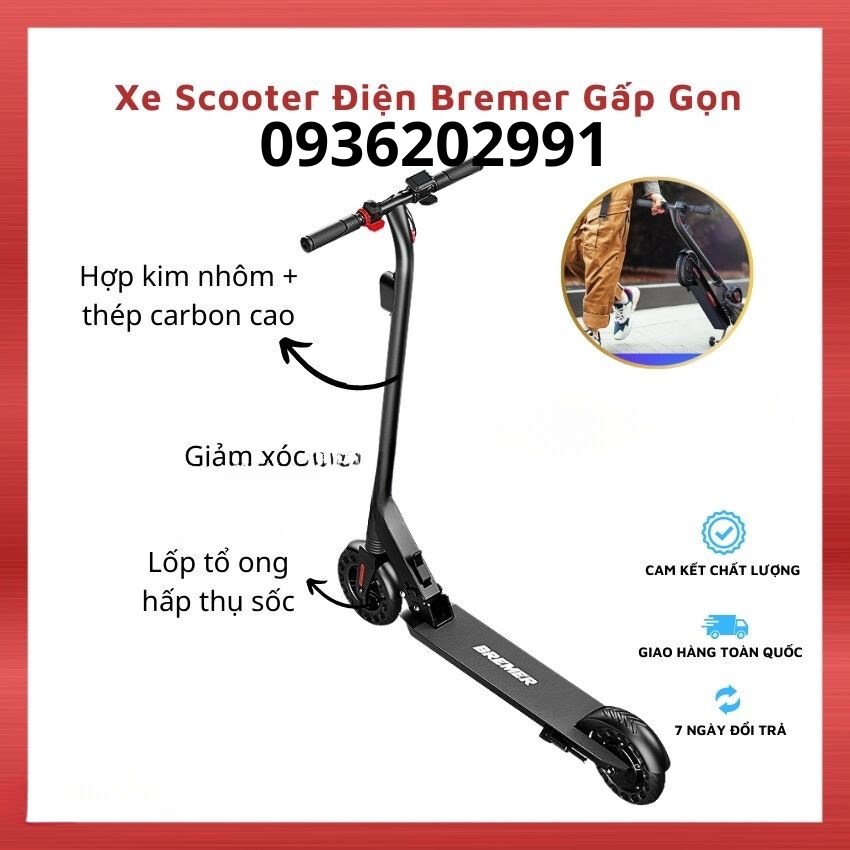 Xe điện đa năng Bremer gấp gọn- xe scooter điện đa năng