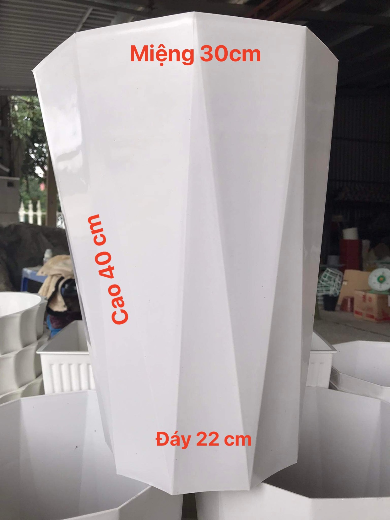 5 chậu nhựa kim cương trắng 30x40 - chậu nhựa trồng cây hoa