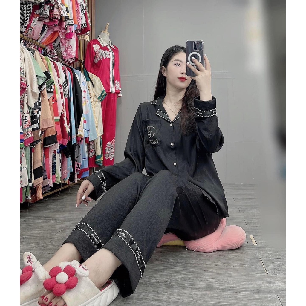 Đồ bộ pyjama chất liệu gấm xước phong cách quảng châu