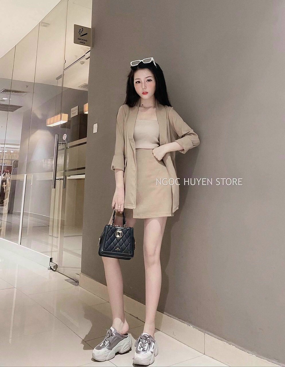 [HCM]Sét vest váy ba món áo khoác tay dài + áo thun kèm chân váy