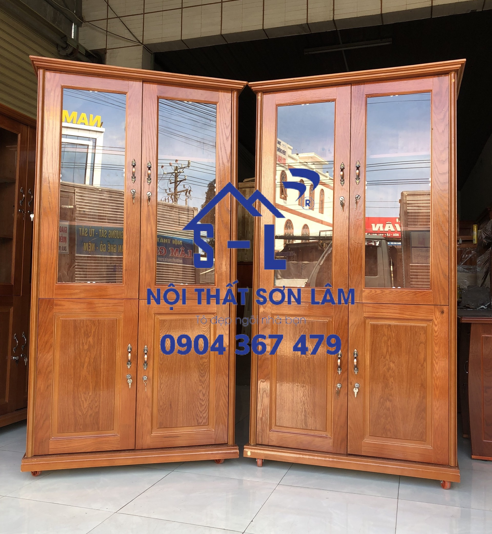 Tủ đựng hồ sơ tài liệu gỗ sồi cao cấp 4 cửa kính